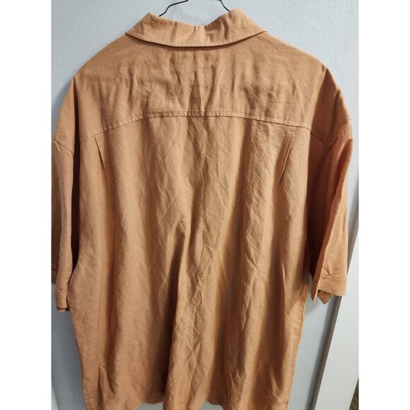 Linen & Rayon Cubavera Men 2XL Peach Color Embroidery Short Sleeve Button Shirt - Picture 9 of 10